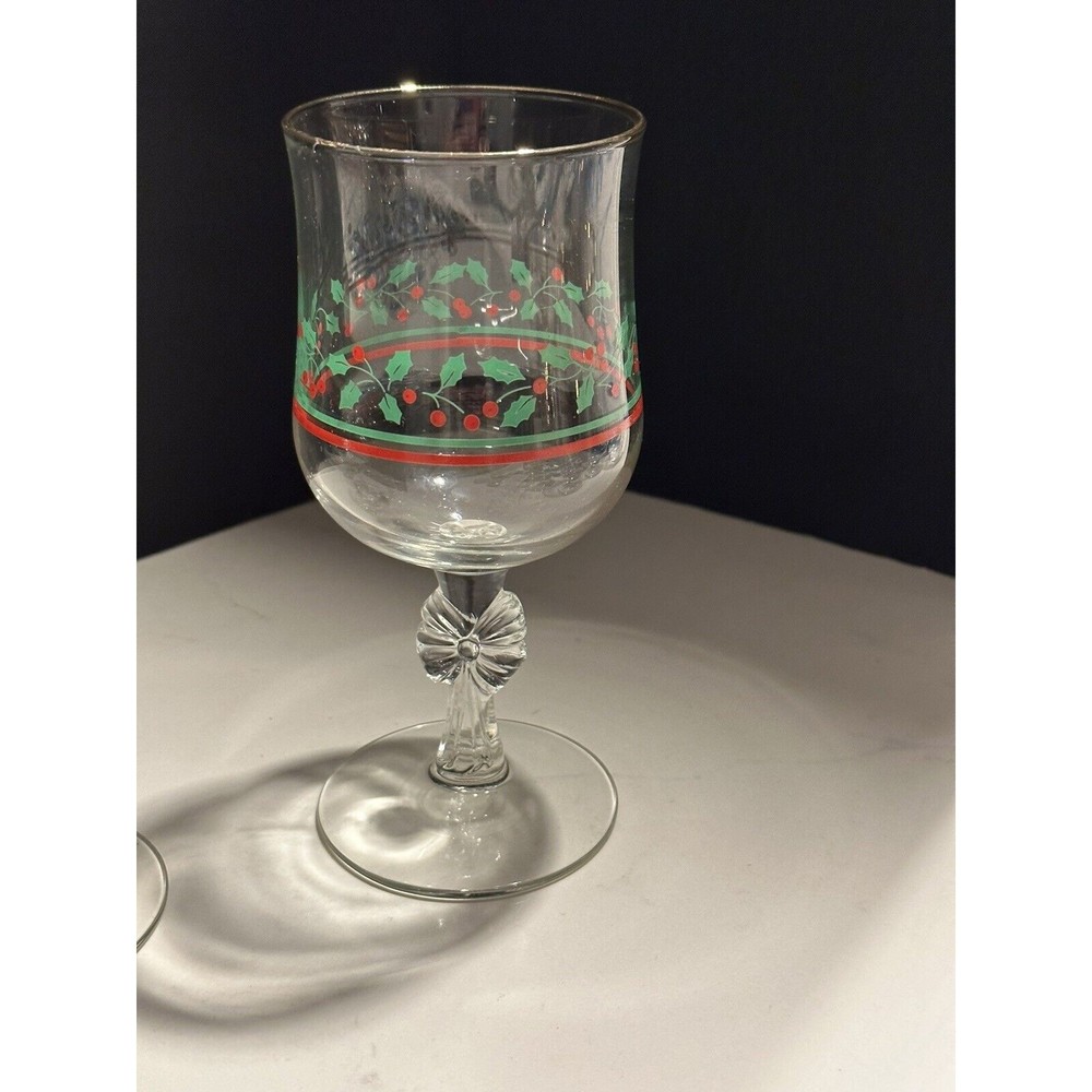Arby’s Christmas Holly Berry Bow Stem Holly Vtg Goblets Libbey Parfait Bowl Set - Picture 8 of 16